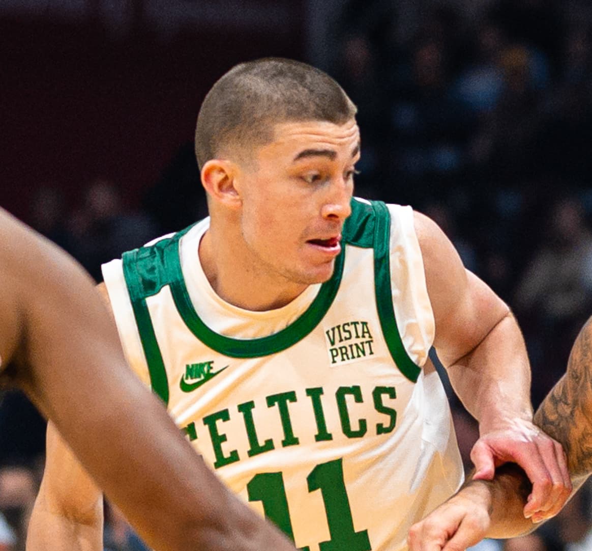 Payton Pritchard of the Boston Celtics drives against the Cleveland Cavaliers
